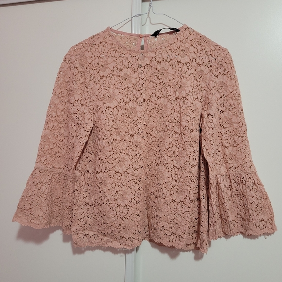 ZARA blushed pink lace, ruffled sleeved blouse - Picture 1 of 5